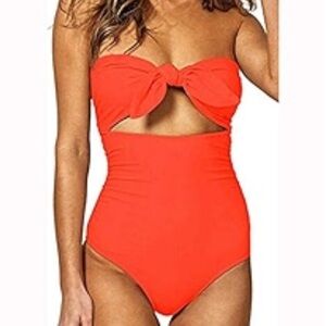 NWOT viral Tempt Me Women’s cutout pink front tie one piece swimsuit strapless